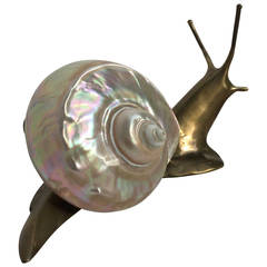 Amazing French 'Escargot' Light Sculpture in Bronze and Mother-of-Pearl, 1950