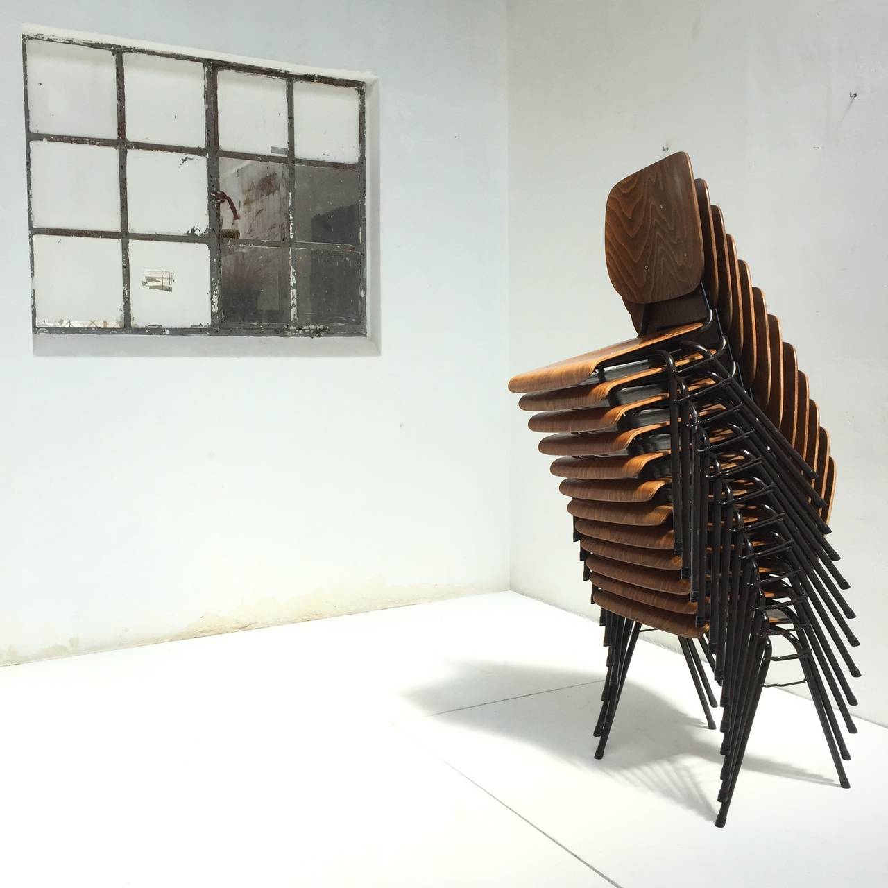 Woodwork Kho Liang Le Stackable and Linkable Chairs Model 305 for CAR, 1957