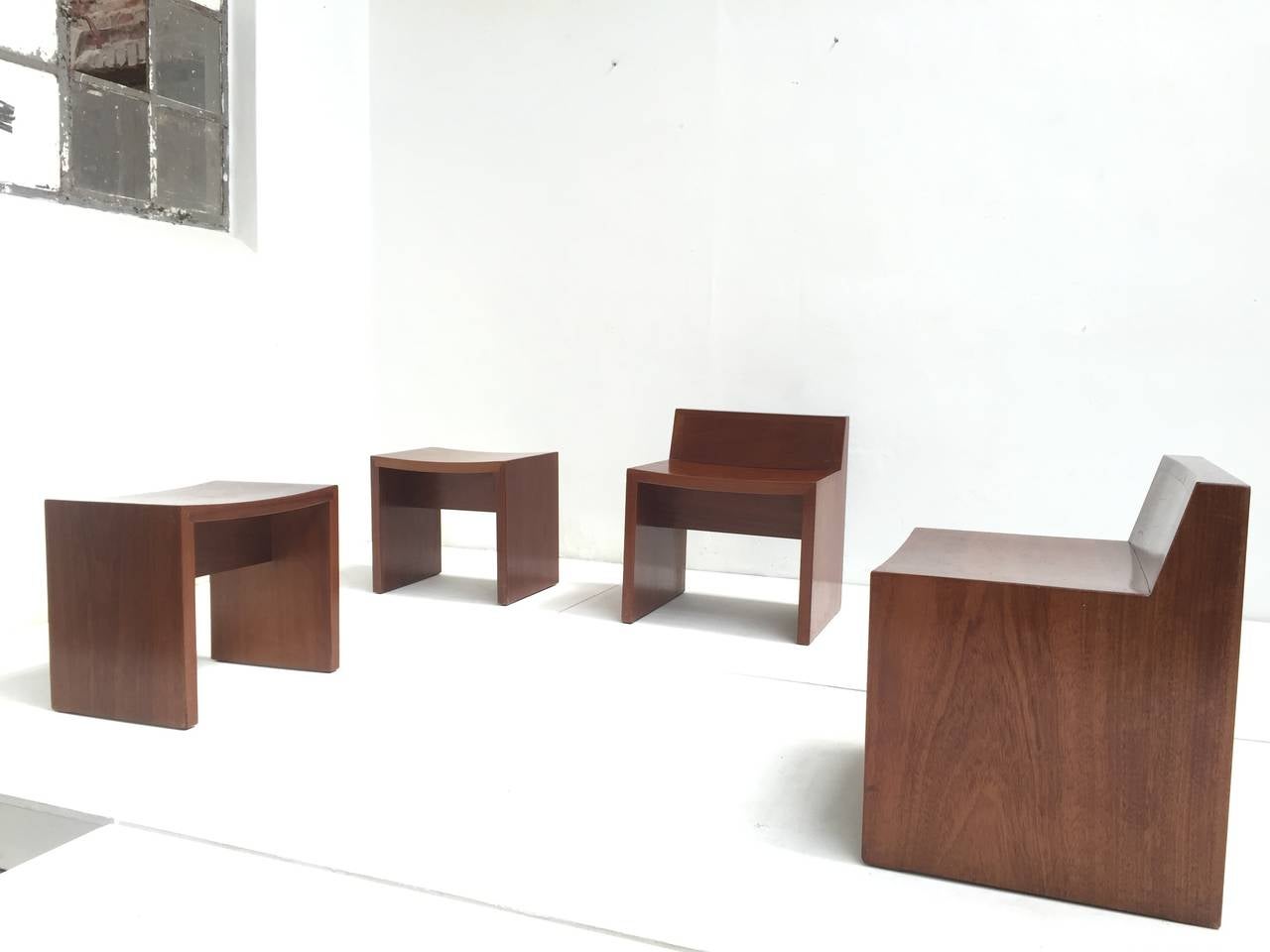 Carved Unique Set of Solid Mahogany Church Seats by Dutch Architect Harry Nefkens, 1963