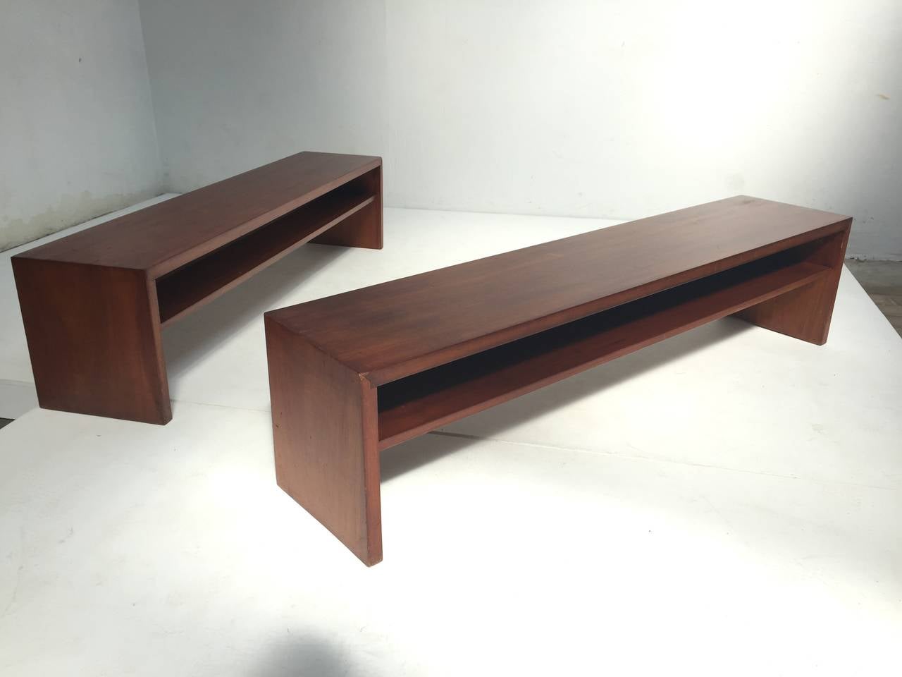 Mid-20th Century Unique Pair Solid Mahogany Church Benches by Dutch Architect Harry Nefkens, 1963