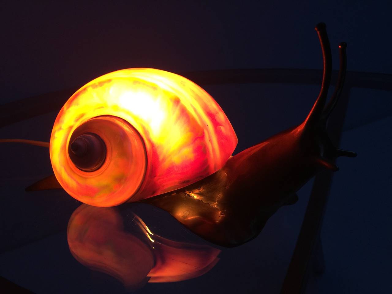 Cast Amazing French 'Escargot' Light Sculpture in Bronze and Mother-of-Pearl, 1950