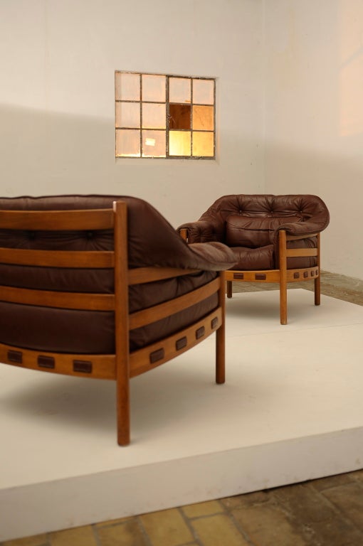 Arne Norell pair of brown leather easy chairs for Coja 5