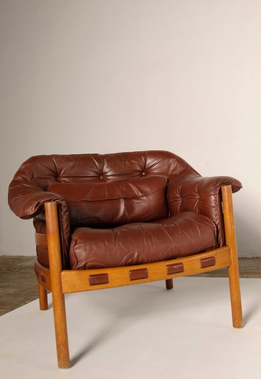 Swedish Arne Norell pair of brown leather easy chairs for Coja