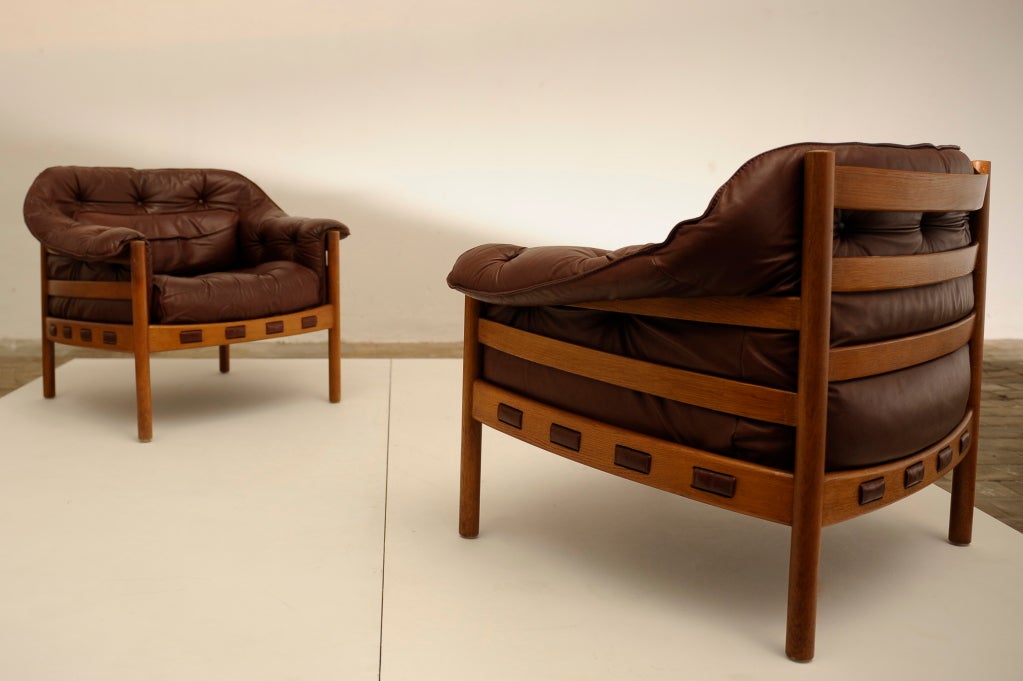 Arne Norell pair of brown leather easy chairs for Coja 3