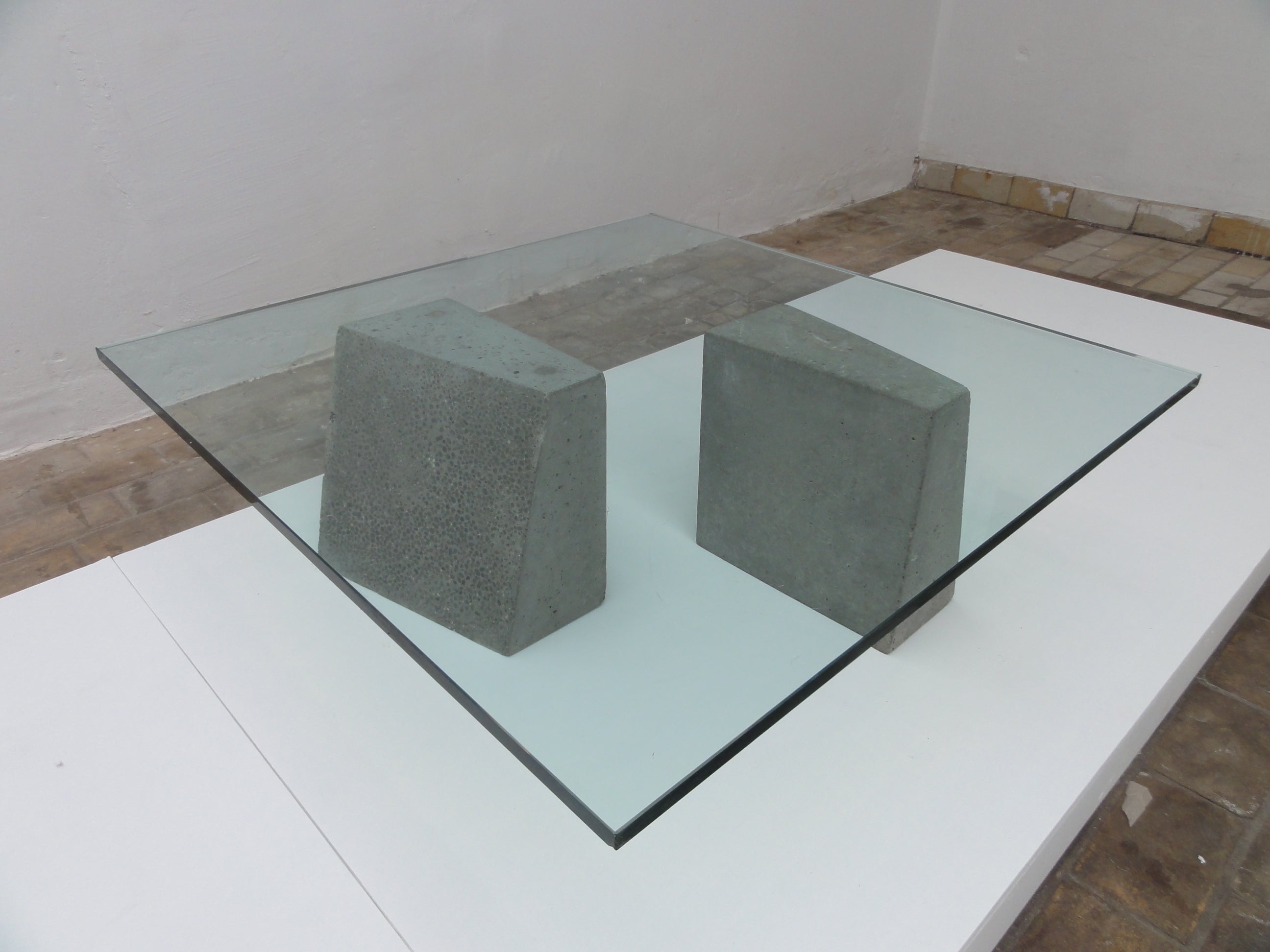 Minimalist  dutch concrete and glass coffee table