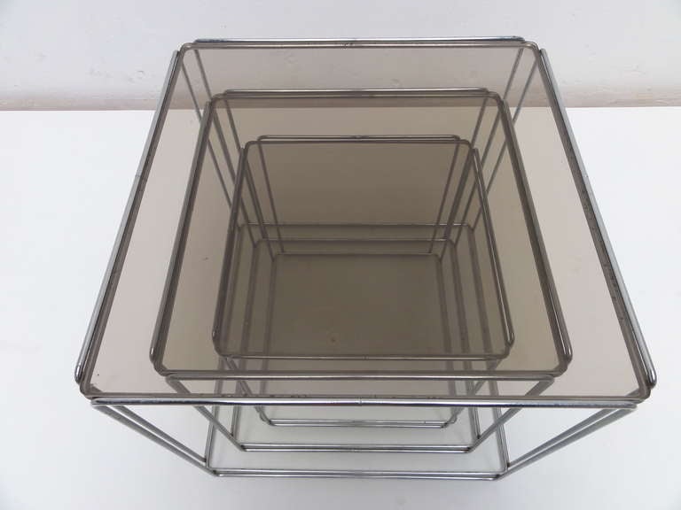 Chrome Rare Set Of Max Sauze 'isocele' Nesting Tables, 1970 For Sale