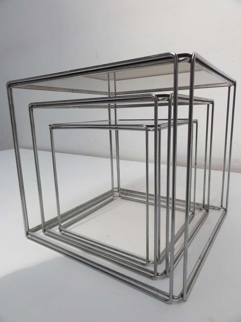 Minimalist Rare Set Of Max Sauze 'isocele' Nesting Tables, 1970 For Sale