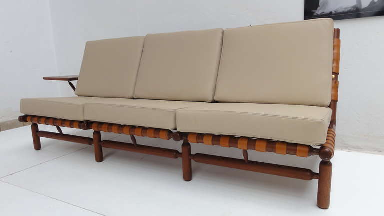 Wood Rare 1957 Tapiovaara leather seating, prod Esposizione Permanente Mobili, Italy,