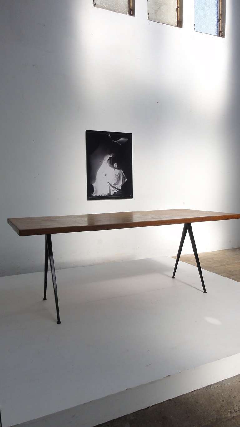 Rare & Large Wim Rietveld Pyramid Table with Rustic Oak Top, The Netherlands, 1959 4