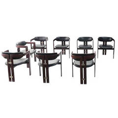 8 Augusto Savini Dining Chairs in Leather with Original Finish Stained Ashwood