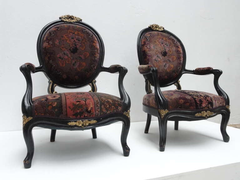 Wood Pair of stunning Italian Voltaire Roccoco chairs circa 1860