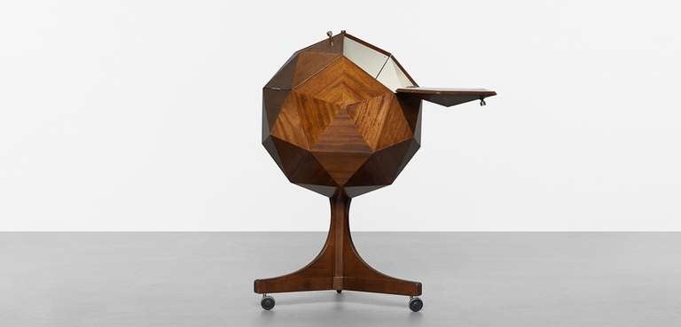 Mid-20th Century Important 1950s Italian Polyhedron Form Bar in Mahogany Attributed to Ico Parisi