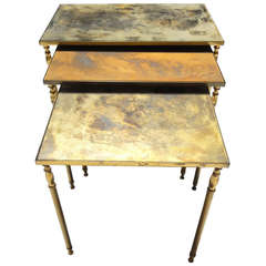 Luxurious Nesting Tables in Brass and Glass in the Style of Aldo Tura