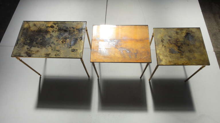 Luxurious Nesting Tables in Brass and Glass in the Style of Aldo Tura