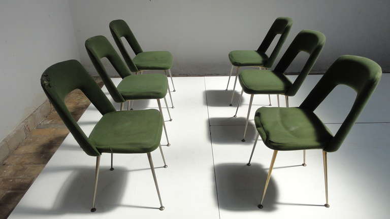 Plated Six as found French Dining Chairs in the Style of Arflex and Augusto Bozzi
