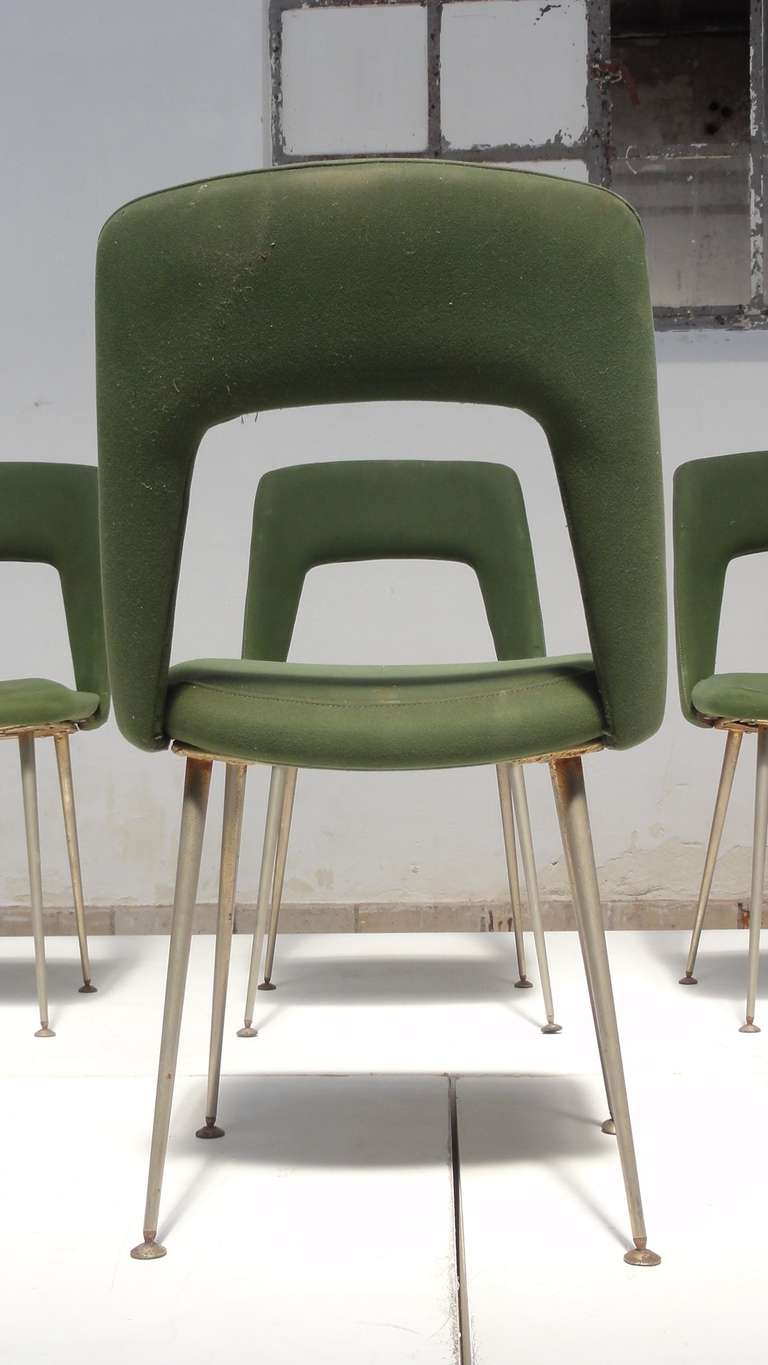 Mid-20th Century Six as found French Dining Chairs in the Style of Arflex and Augusto Bozzi