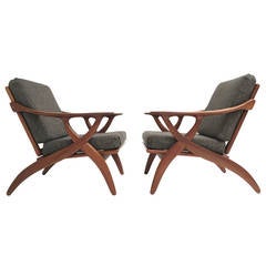 Pair of Biomorphic Teak Easy Chairs by De Ster, Gelderland, 1950s