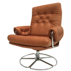 Rare Bruno Mathsson Leather and Chrome Swivel Easy Chair for Dux Sweden 11