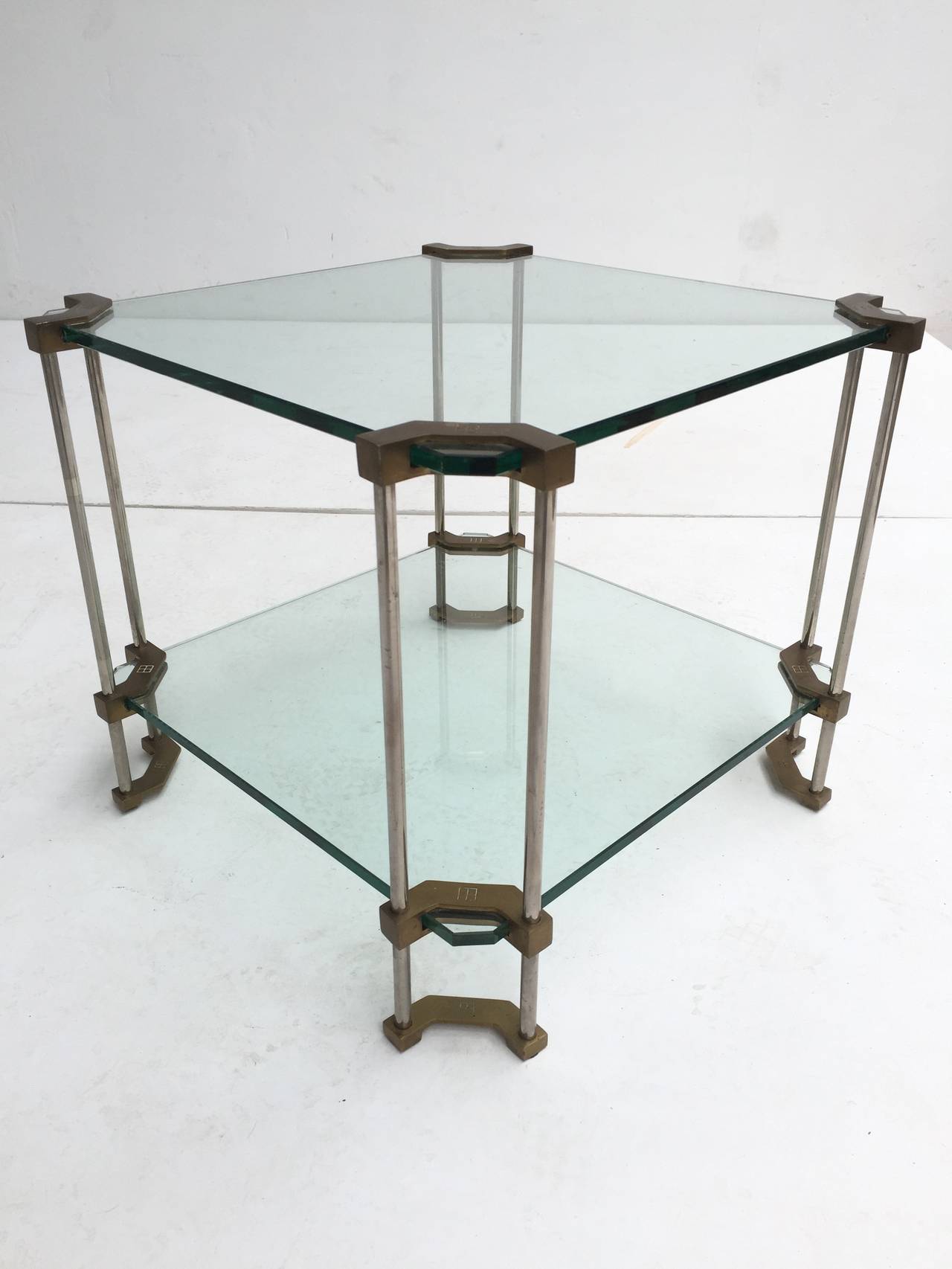German Noble House Two-Tier Brass and Glass Side Table by Peter Ghyczy Selection
