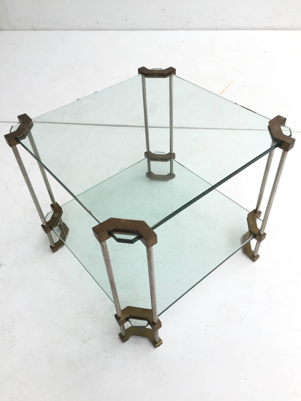 Noble House Two-Tier Brass and Glass Side Table by Peter Ghyczy Selection 1