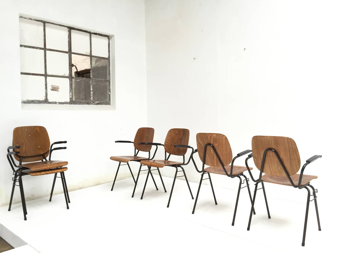 Dutch Kho Liang Le Stackable and Linkable Chairs with Armrests Model 305 for CAR, 1957