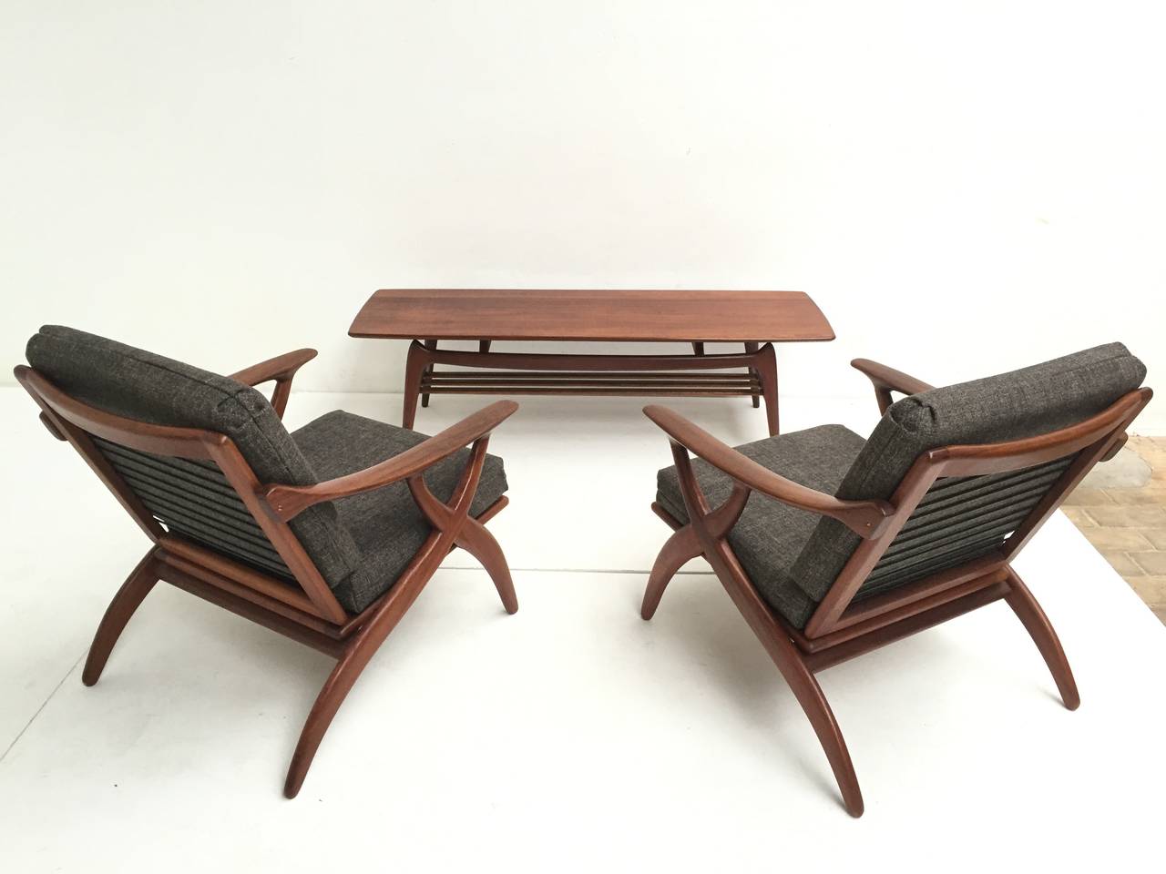 Carved Pair of Biomorphic Teak Easy Chairs by De Ster, Gelderland, 1950s