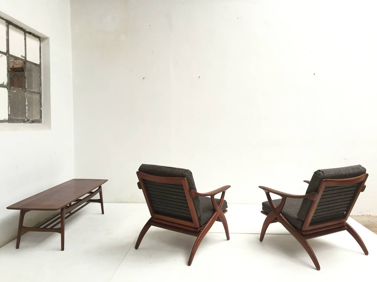 Pair of Biomorphic Teak Easy Chairs by De Ster, Gelderland, 1950s 3