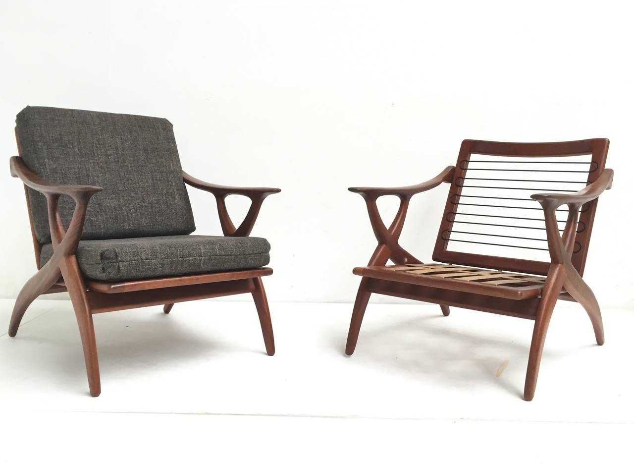 Dutch Pair of Biomorphic Teak Easy Chairs by De Ster, Gelderland, 1950s