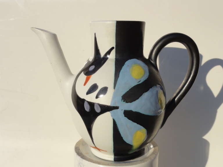 Beautifully designed and hand painted & crafted mid century French art pottery by Vallauris.

These ceramic pieces are a rare find and where made by the Cerenne workshop in Vallauris, France.

They are by the hand of Charles-Rene Neveux who