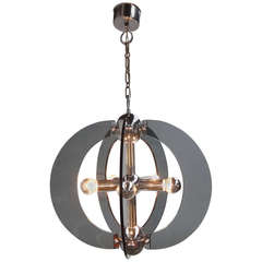 Large 70's Italian Murano Glass & Chrome Chandelier in the Style of Fontana Arte 6