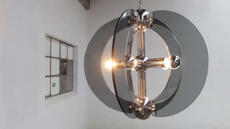 Large 70's Italian Murano Glass & Chrome Chandelier in the Style of Fontana Arte 5