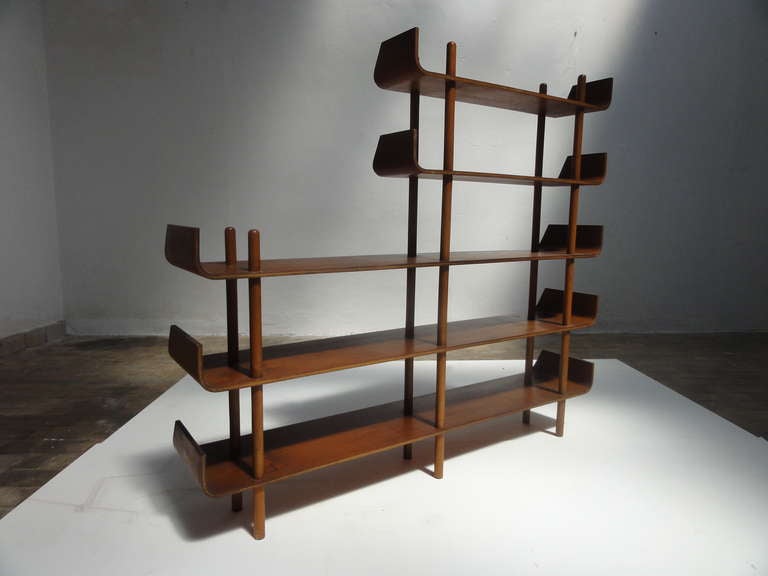 Rare teak plywood shelving by Wilhelm Lutjens for De Boer Gouda 1