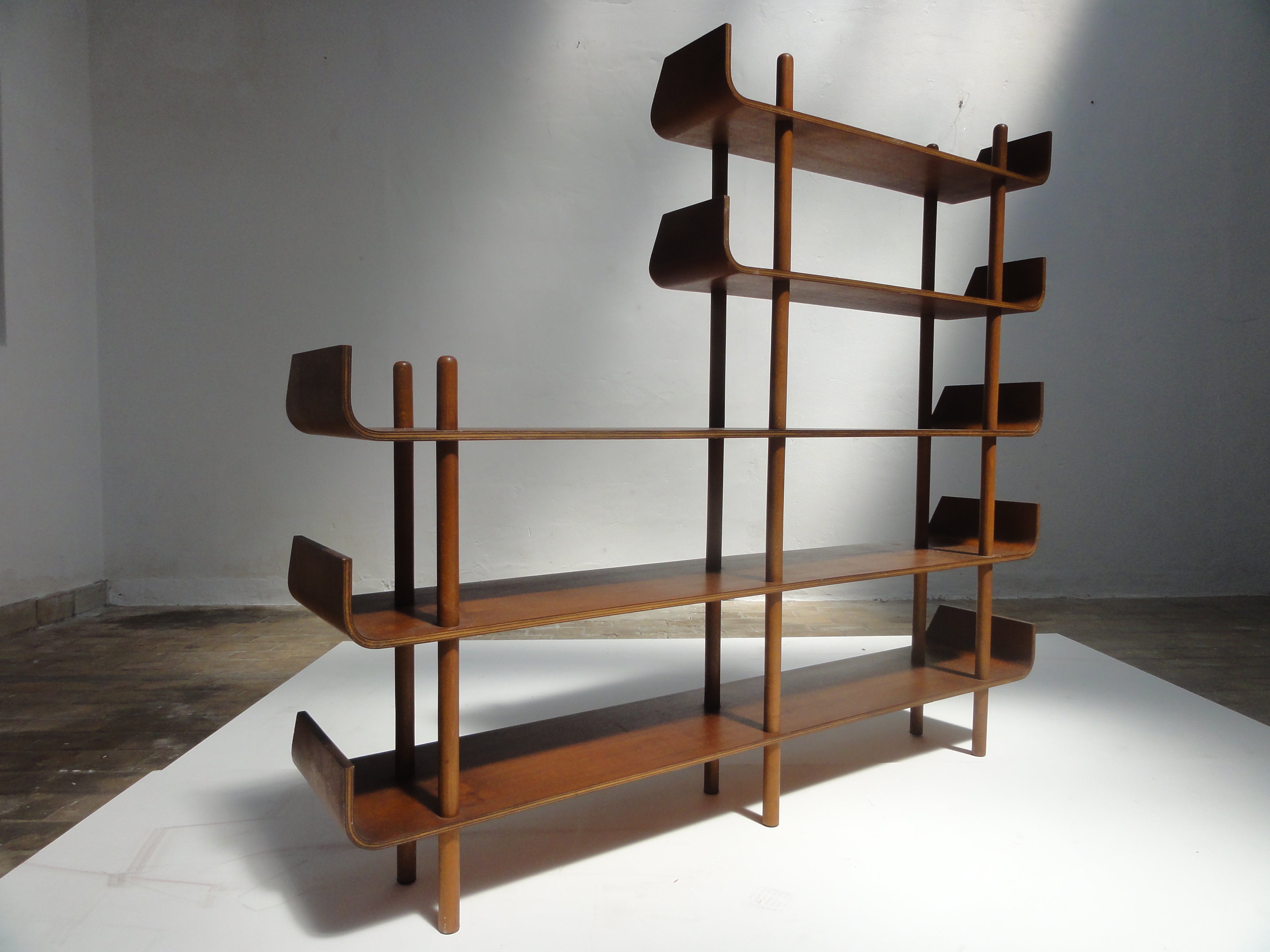 Rare teak plywood shelving by Wilhelm Lutjens for De Boer Gouda