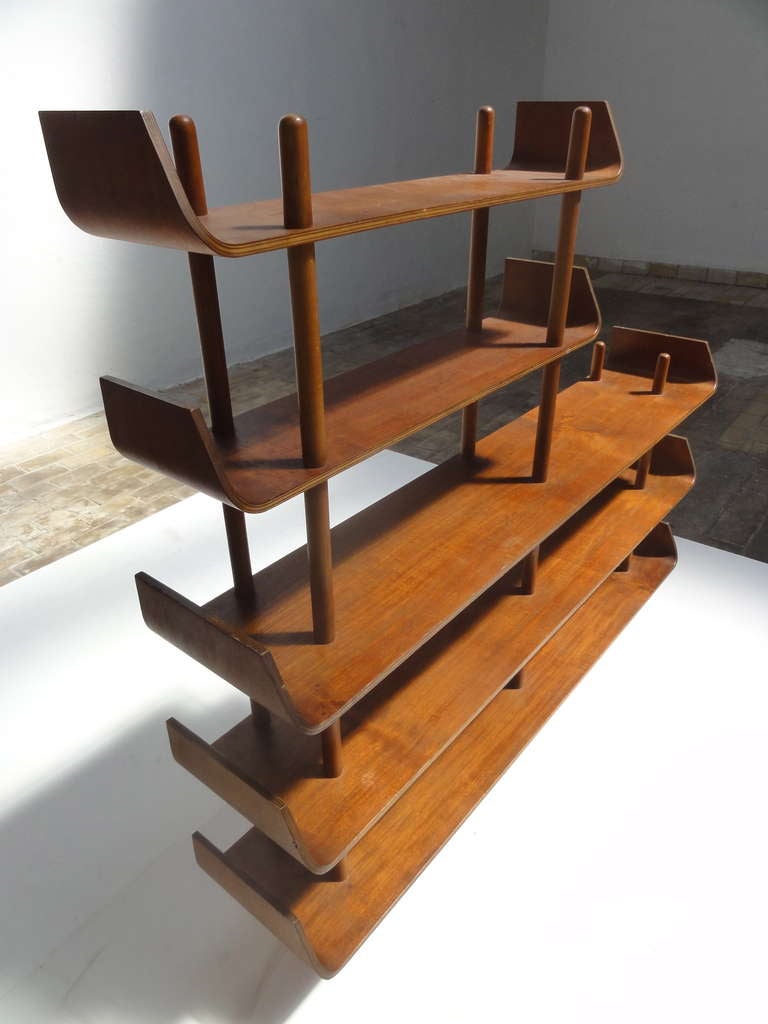 Mid-20th Century Rare teak plywood shelving by Wilhelm Lutjens for De Boer Gouda