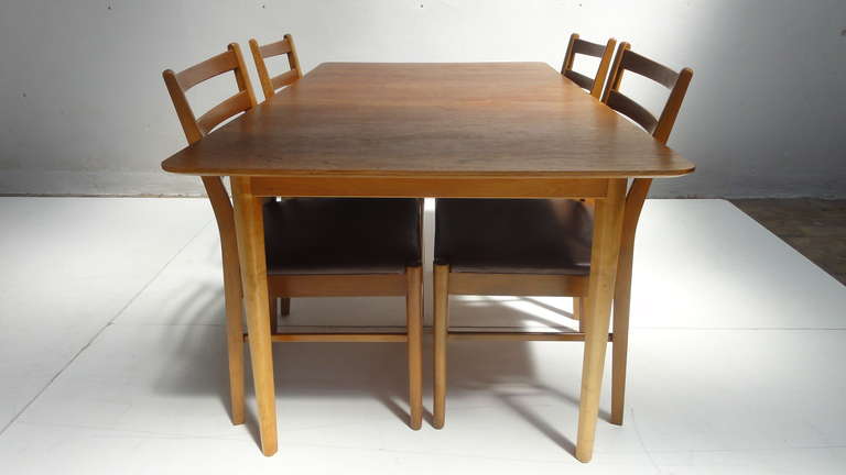 Mid-20th Century Cees Braakman for Pastoe Extendable Dining Table - Teak, Plywood, Leather Chairs