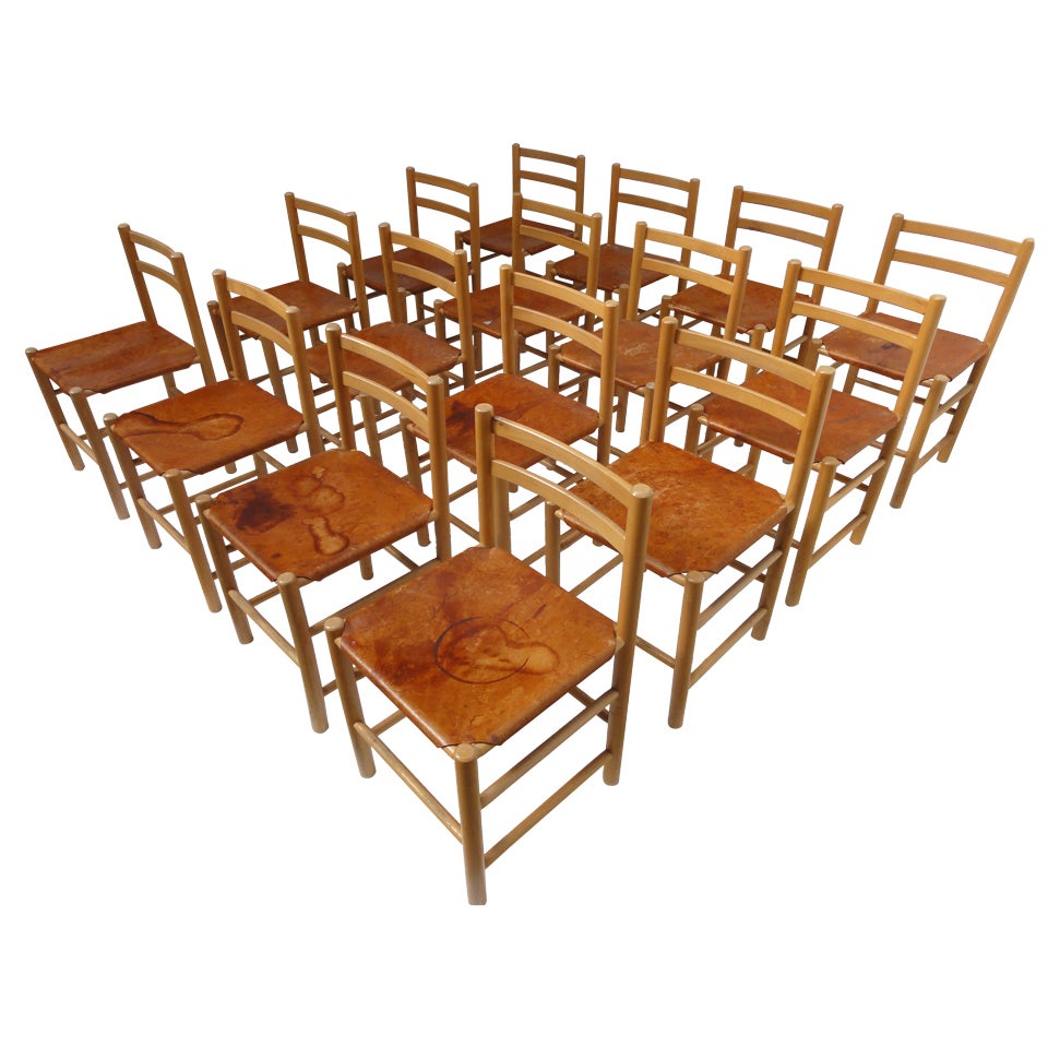 50 Scandinavian Leather & Beech wood chairs in the style of Borge Mogensen