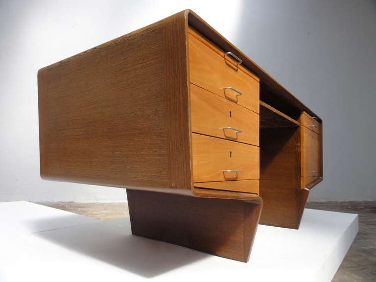 Mid-Century Modern Unique Custom Made Executive Desk In Wenge & Beechwood, The Netherlands