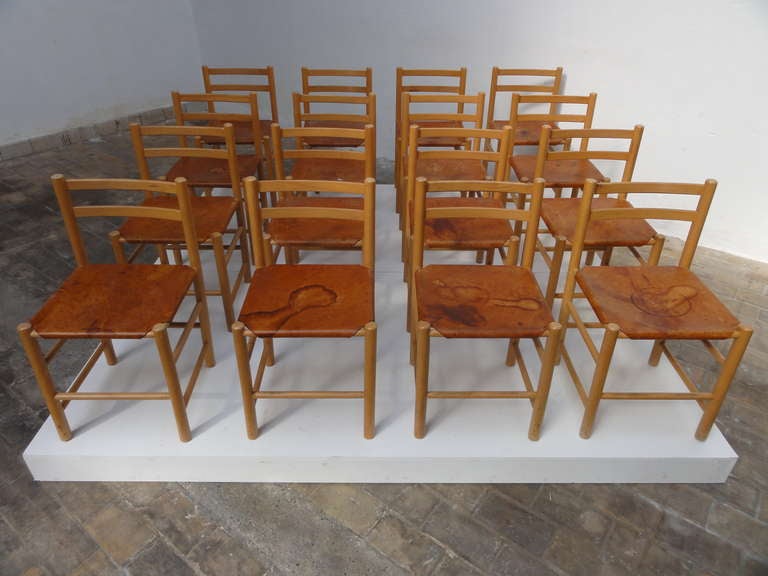 Big lot of vintage leather & beech wood Scandinavian chairs ideal for a large project restaurant, bar, or any other place where a large number of chairs is desired.

The chairs are in the style of Danish designer Borge Mogensen and made out of