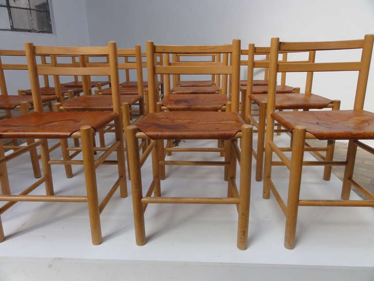 Danish 50 Scandinavian Leather & Beech wood chairs in the style of Borge Mogensen
