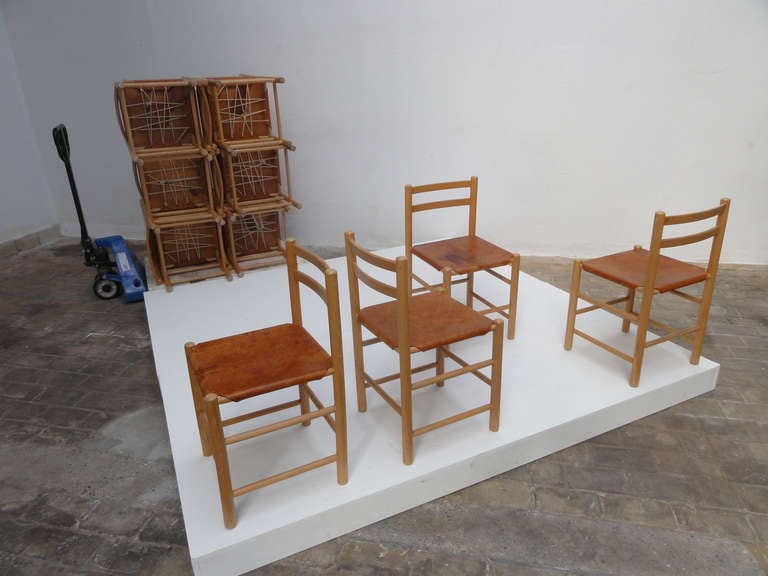 Scandinavian Modern 50 Scandinavian Leather & Beech wood chairs in the style of Borge Mogensen