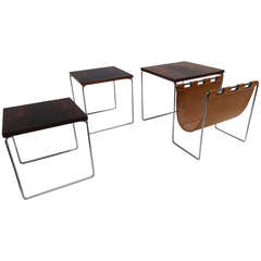 Vintage Rosewood and Leather Nesting Tables by Brabantia, The Netherlands, 1970s