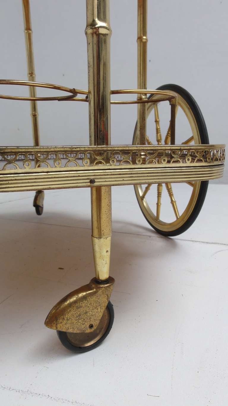 Exquisite Italian Marquetry Wood and Brass Bar Cart 1