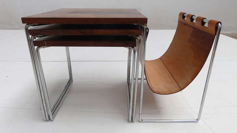 Rosewood and Leather Nesting Tables by Brabantia, The Netherlands, 1970s 2