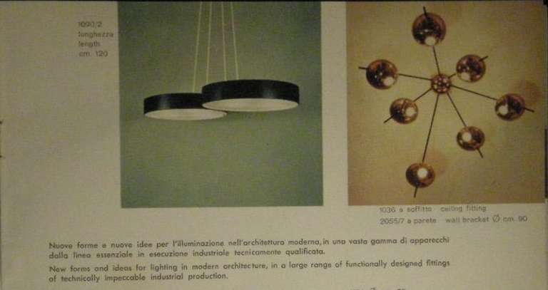 Beautiful '1036' Brass Chandelier by Stilnovo Italy, ca1955, Stilnovo Catalogue In Good Condition In bergen op zoom, NL