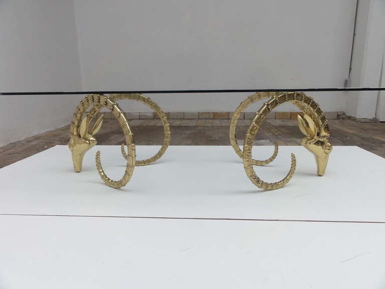 French Solid Brass Rams Head Coffee table in the Style of Leon Francois Chervet