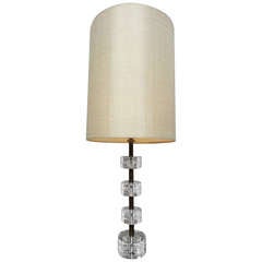 Crystal Glass Disk and Brass Table Lamp by Orrefors Carl Fagerlund, Sweden