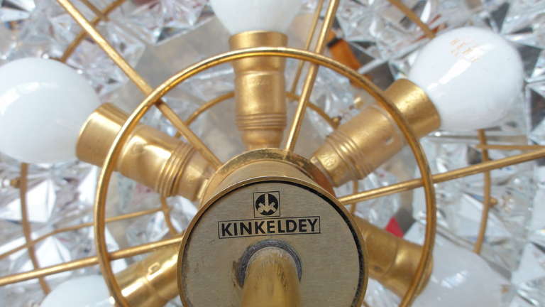 Mid-20th Century stunning 3 Trier Kinkeldey Crystal & Brass Chandelier Germany 1960's For Sale