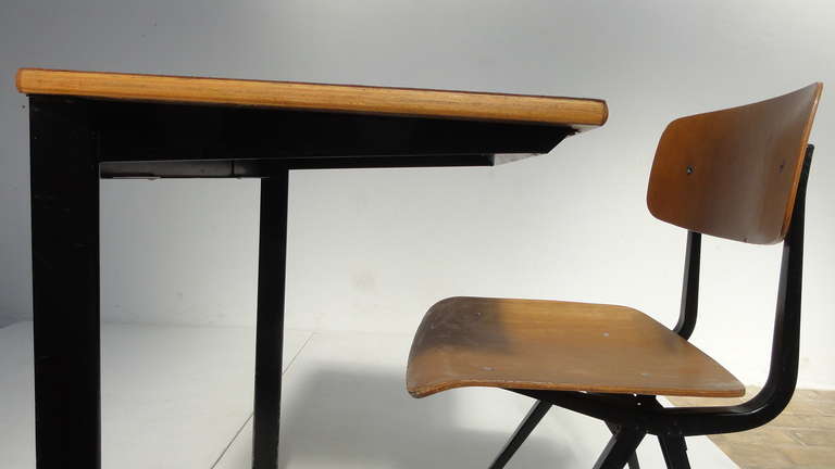 Dutch Friso Kramer Custom leather Top 'Result' Desk with early edition Result chair