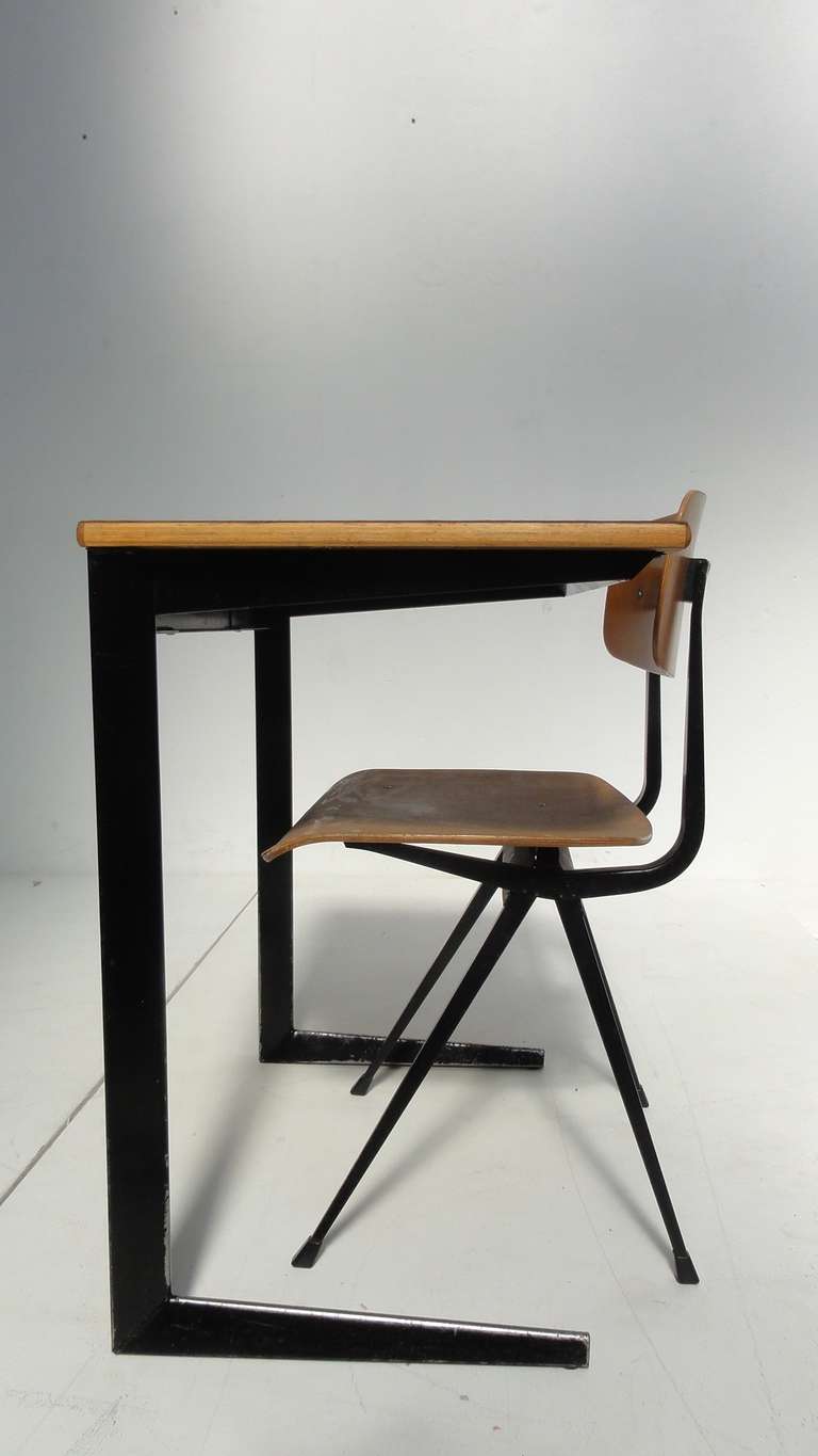 Industrial Friso Kramer Custom leather Top 'Result' Desk with early edition Result chair