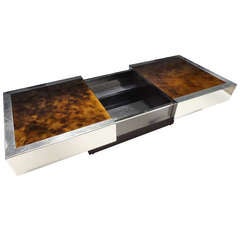 Vintage 1975 Willy Rizzo "table bar" with  stunning tortoise shell effect glass